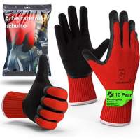 10x Paar Premium Arbeitshandschuhe - Gartenhandschuhe - Work Gloves EN388 mit Latexbeschichtung - rot